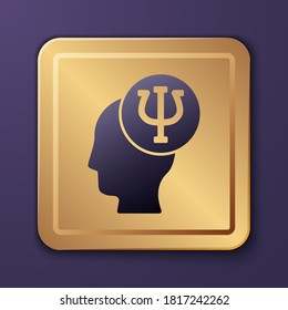 Purple Psychology icon isolated on purple background. Psi symbol. Mental health concept, psychoanalysis analysis and psychotherapy. Gold square button. Vector