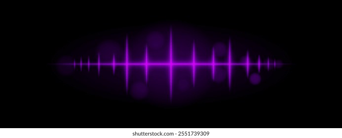 Purple pulse wave. Dynamic glowing waveform, sharp spikes, futuristic light design, energy signal, abstract illumination, modern decor, minimalistic visual effect