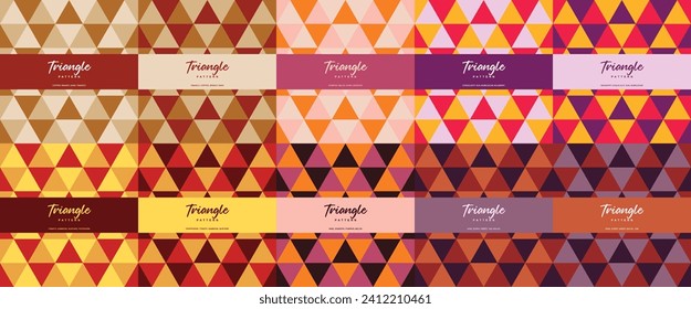 Purple pumpkin shade triangle color theme seamless pattern set