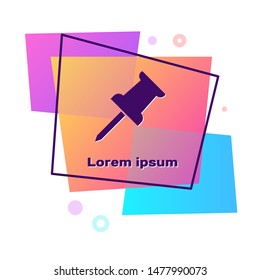 Purple Push pin icon isolated on white background. Thumbtacks sign. Color rectangle button. Vector Illustration