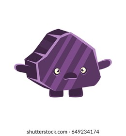 Purple puzzled rock element. Cartoon emotions character vector Illustration