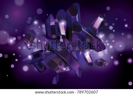 Purple quartz crystal background. Purple gems. Violet crystals background.