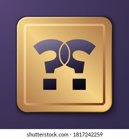 Purple Question mark icon isolated on purple background. FAQ sign. Copy files, chat speech bubble and chart. Gold square button. Vector