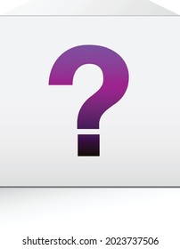 violettes Fragezeichen auf weißem Kästchen