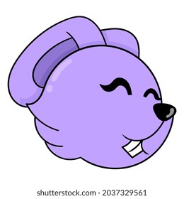 purple rabbit head smiling happily, vector illustration carton emoticon. doodle icon drawing