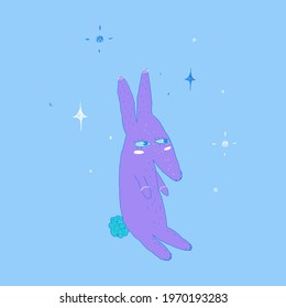 purple rabbit on a blue background. vector illustration.