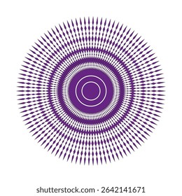 Purple radial circle. Patterned geometry form. Diamond optical illusion. Abstract vector shape.