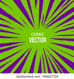 Purple radial explosion speed lines. Isolated on a green background. Comic Book poster background. Free space for text. Vector Illustration.