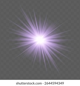 Purple radial flare with glowing starburst, soft gradient and transparent background. Suitable for magical, festive or romantic visual design projects.