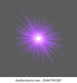Purple radial flare with glowing starburst, soft gradient and transparent background. Suitable for magical, festive or romantic visual design projects.