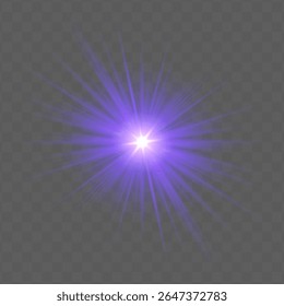 Purple radial flare with glowing starburst, soft gradient and transparent background. Suitable for magical, festive or romantic visual design projects.