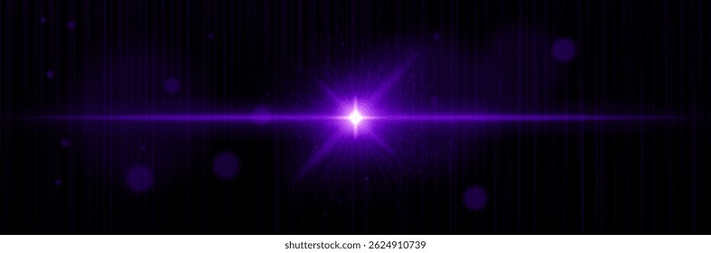 Purple radiant star with center flare, soft sparkles, vertical glowing lines. Represents high-tech glow, energy surge, cosmic force, digital beam.