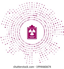 Purple Radiation warning document icon isolated on white background. Text file. Abstract circle random dots. Vector