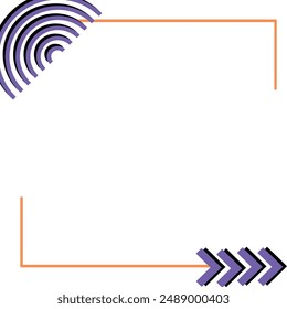 Arco iris púrpura y marco naranja con flechas apuntando; Elementos de diseño dinámicos para presentaciones, Anuncios, Sitios web o publicaciones en redes sociales.