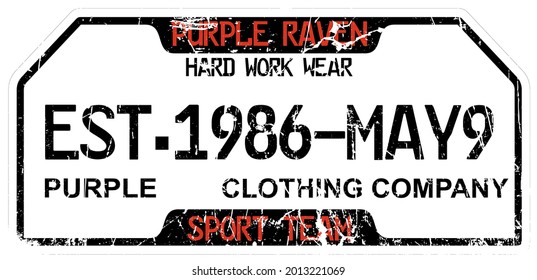 Purple Raven licence plate t-shirt design vector