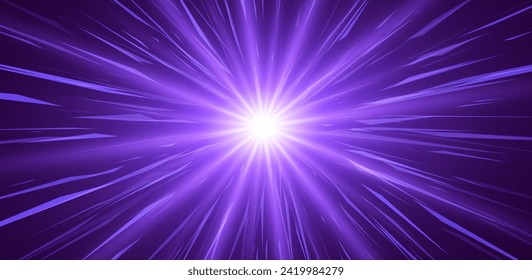 Purple Ray Burst. Abstract Nova Star Light Explosion. Light Background. Vector Illustration.