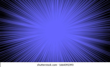 Purple rays spread from the center of the black background.