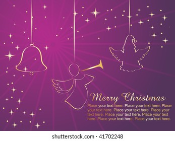 purple rays, twinkle star background with christmas icons