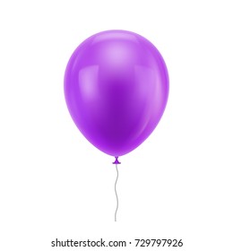 Purple realistic balloon. Purple inflatable ball realistic isolated white background. Balloon in the form of a vector illustration