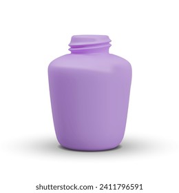 Purple realistic bottle with screw thread. Realistic liquid container mockup. Nail polish bottle. Vector object, front view, place for inscription, logo