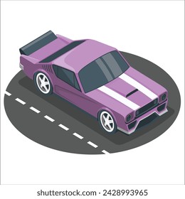 Purple realistic car vector custom modern racing car vector illustration art sports isolated on white vector car logo t shirt vector sticker car poster art. classic art Vintage cars cartoon.