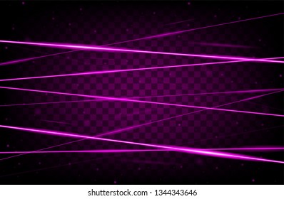 Purple realistic laser beam background. Laser rays iolated on transparent background. Modern style abstract. Bright shiny lasers pattern. Vector illustration