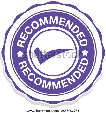 Purple Recommended Badge Icon with Checkmark – Certified Quality Approval Stamp Illustration