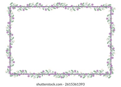 Purple Rectangle Wreath Border Frame Decorated With Green Leaves And Purple Floral