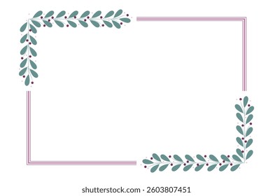 Purple Rectangular Borders Frame With Green Leaves