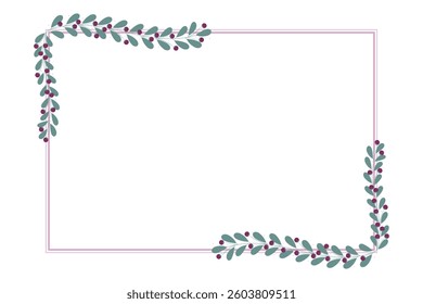 Purple Rectangular Frame Decorated With Purple And Green Leaf Floral Pattern