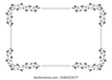 Purple Rectangular Frame With Leaves And Love Purple Flowers