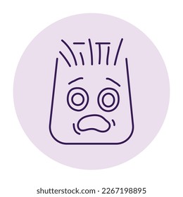 Purple rectangular scared character color line icon. Mascot of emotions. Pictogram for web page, mobile app, promo.