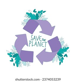 Purple Recycle Sign with Growing Plant as Eco Friendly Vector Illustration