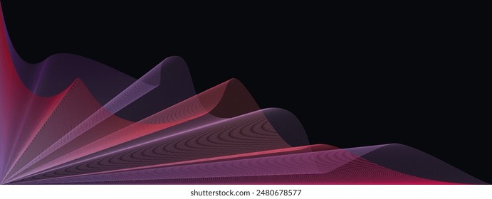 Purple red Abstract background with waved lines, glowing banner, vector tape illustration with copy space, ski fi concept