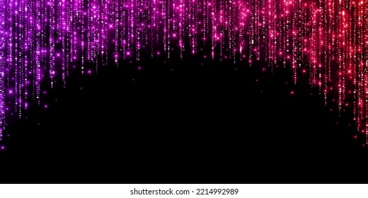 Purple red arc glitter decoration garland on black background. Vector