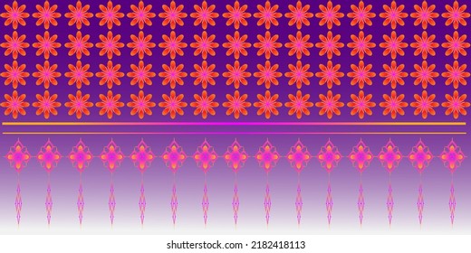 Purple and red background with golden Thai motifs and flowers as templates for fashion, invitation cards, flyers, menus, brochures, postcards, backgrounds, wallpapers, decorations, printed on fabric.