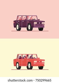 Purple and Red Cars Flat Illustration