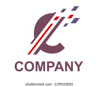 purple and red color logo symbol digital slice type letter c like pixel image initial business logo design idea illustration shape for modern premium corporate