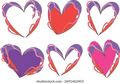 Corazones decorativos ornamentales abstractos creativos de los colores rojos púrpuras