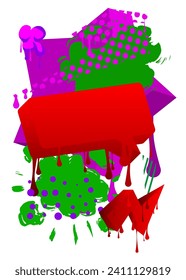 Purple, red, green graffiti speech bubble. Abstract modern Messaging sign street art decoration, Discussion icon performed in urban painting style.