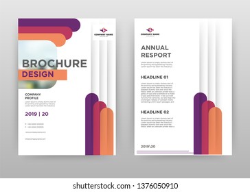 Purple, red, orange business brochure flyer design. Multipurpose abstract brochure template with cover & back pages. Geometric 3 lines leaflet vector design. Annual report presentation. Vertical A4