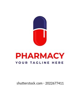 Purple and red pharmacy logo Pill vector isolated on white background