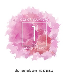 purple, red. and pink Abstract Watercolor 1 Year Anniversary. Paint Texture,Watercolor backdrop, Cloud and White Square Vector Illustration for Family, Shop, Business, Company, and Events