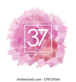 purple, red. and pink Abstract Watercolor 37 Years Anniversary. Paint Texture,Watercolor backdrop, Cloud and White Square Vector Illustration for Family, Shop, Business, Company, and Events