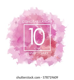 purple, red. and pink Abstract Watercolor 10 Years Anniversary. Paint Texture,Watercolor backdrop, Cloud and White Square Vector Illustration for Family, Shop, Business, Company, and Events
