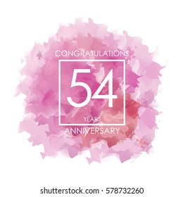 purple, red. and pink Abstract Watercolor 54 Years Anniversary. Paint Texture,Watercolor backdrop, Cloud and White Square Vector Illustration for Family, Shop, Business, Company, and Events