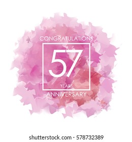 purple, red. and pink Abstract Watercolor 57 Years Anniversary. Paint Texture,Watercolor backdrop, Cloud and White Square Vector Illustration for Family, Shop, Business, Company, and Events