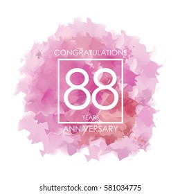 purple, red. and pink Abstract Watercolor 88 Years Anniversary. Paint Texture,Watercolor backdrop, Cloud and White Square Vector Illustration for Family, Shop, Business, Company, and Events