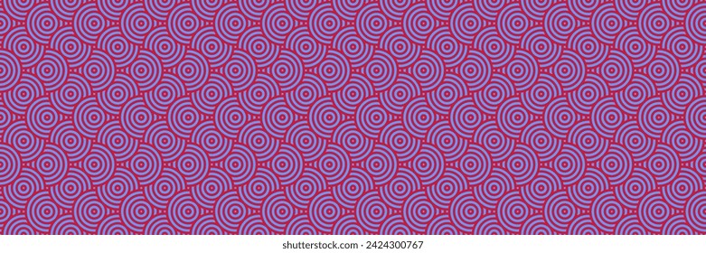 Purple and Red Waves, Asian Seamless Circular Patterns, Traditional Eastern Background in Festive Vector Design