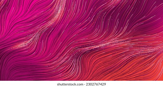 Purple and Red Wavy Striped Abstract Background - Dark Colorful Moving, Flowing Stream in Curving Lines - Modern Style Digitally Generated Dark Futuristic Abstract 3D Geometric Design Tempate